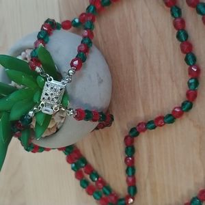 Vintage Red and Green Crystal Necklace